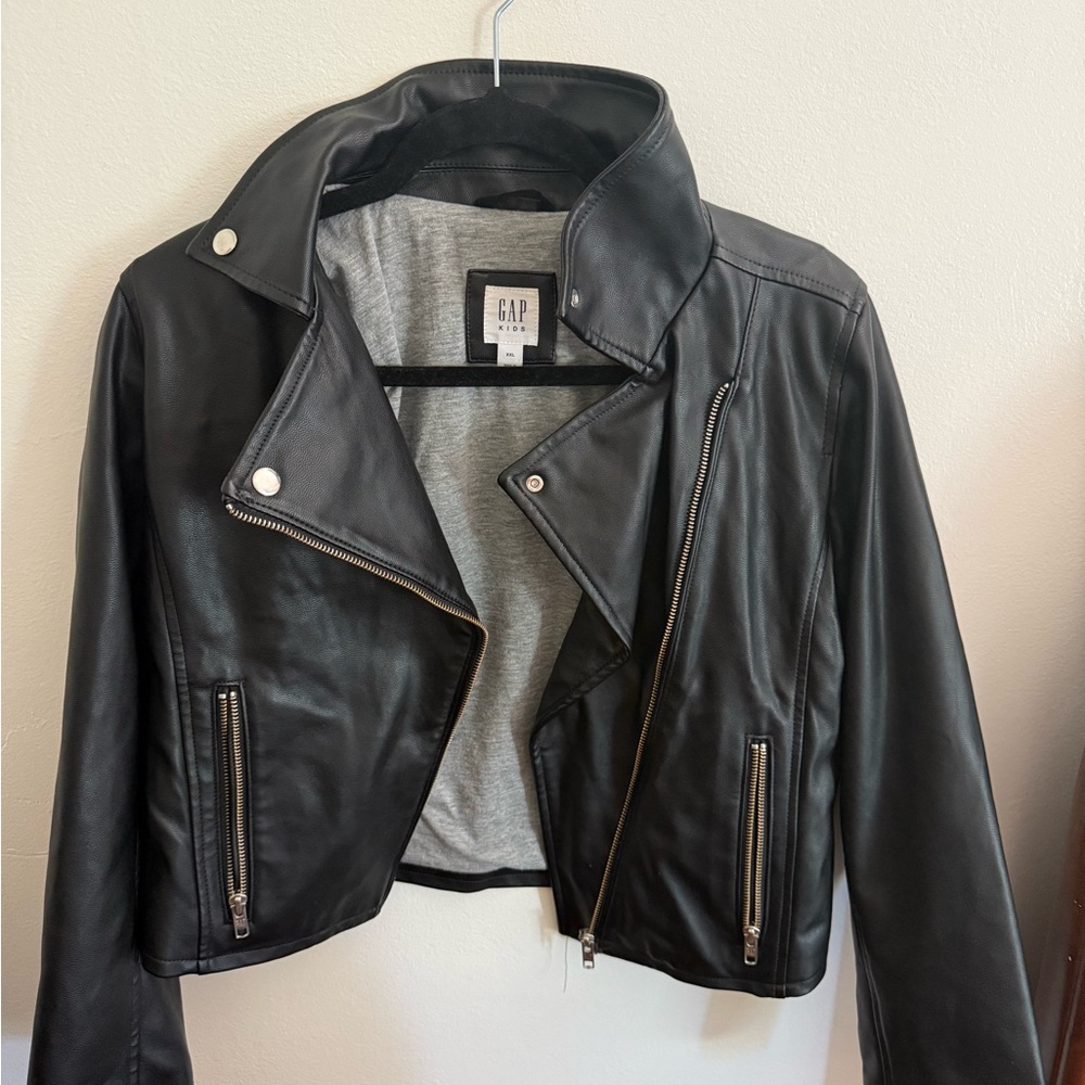 GAP Black Leather Moto Jacket Asymmetrical Zipper